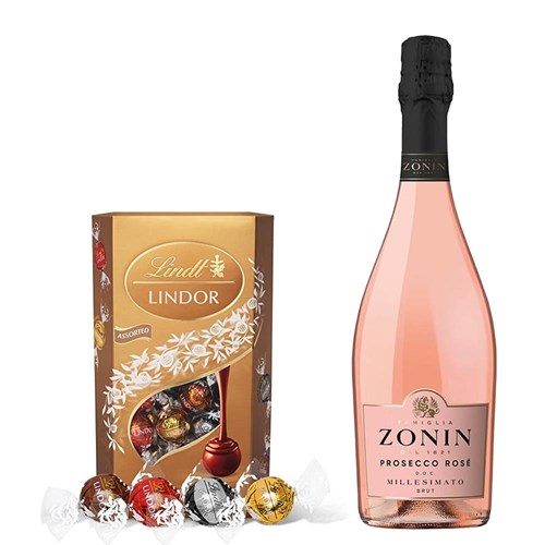 Zonin Prosecco Rose Doc Millesimato 75cl With Lindt Lindor Assorted Truffles 200g